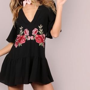 Embroidered V-Neck Romper